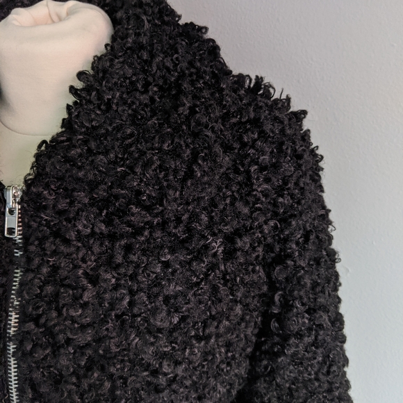(Forever 21) NWT Black Teddy Furry Zip Jacket - Picture 11 of 14